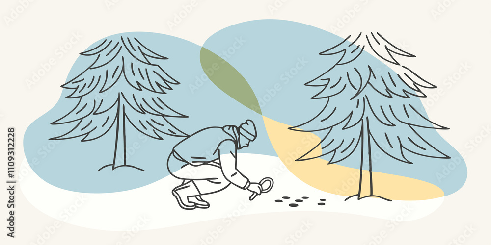 Poster tracking in action an illustration of a person crouching with a magnifying glass examining the detai