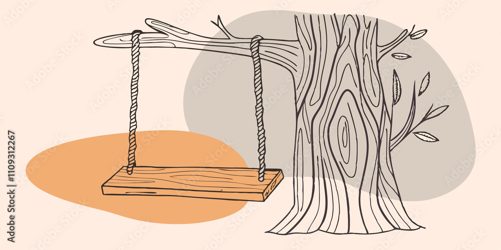 Aufkleber tranquil escape an elegantly simple swing made from natural materials dangles from a mighty oak. the