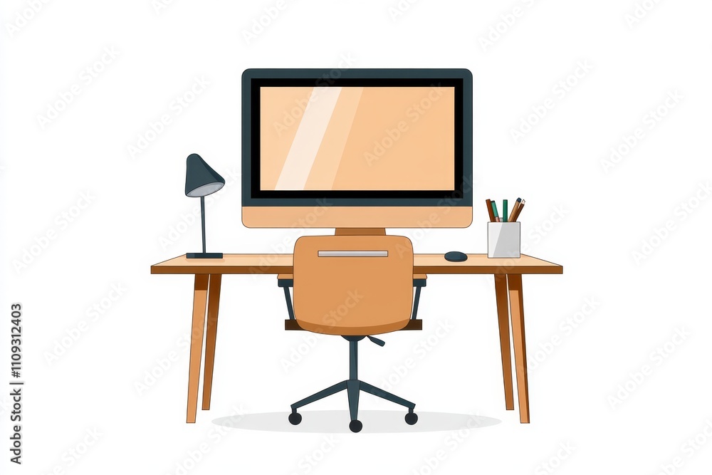 Aufkleber A flat design of a computer monitor with a glowing screen, rendered in clean lines and soft gradients on a white background