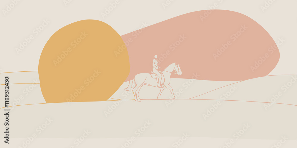 Poster Twilight Ride As the sun begins to set the sky transforms into a canvas of oranges and purples. The horse moves smoothly through the now dimly lit fields with the rider feeling a