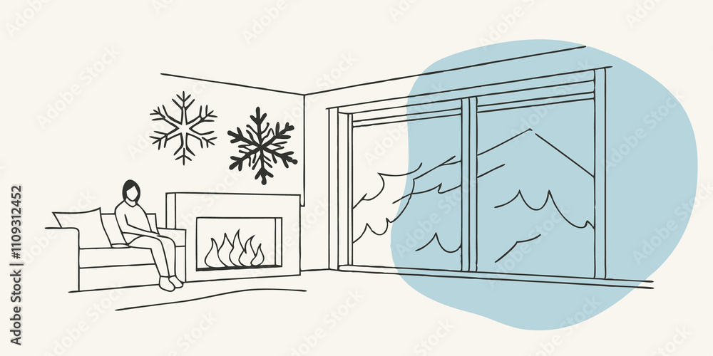Poster warm fireplace glow a cozy corner of the cabin is depicted with the figure reclining on a soft couch