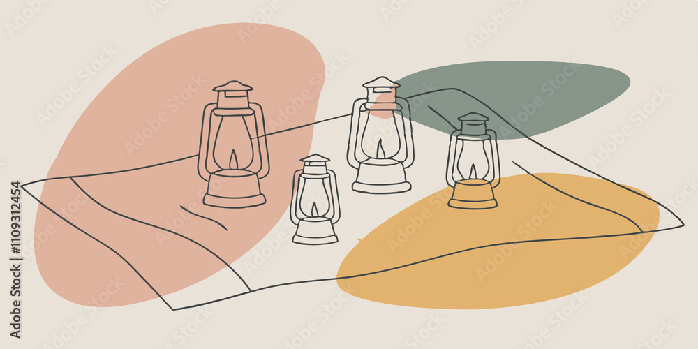 Poster warm glow several lanterns emit a gentle golden glow illuminating a small area on the ground where a