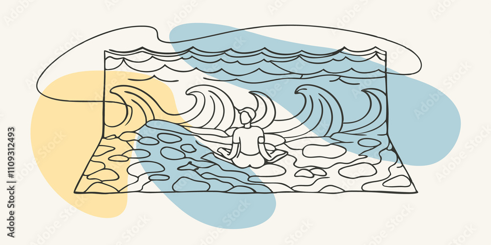 Aufkleber watching the waves after a closer examination the person leans back on their heels taking a moment t