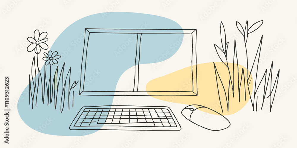Aufkleber whimsical workspace a colorful mouse pad sits untouched beside a vibrant keyboard. an unfinished ske