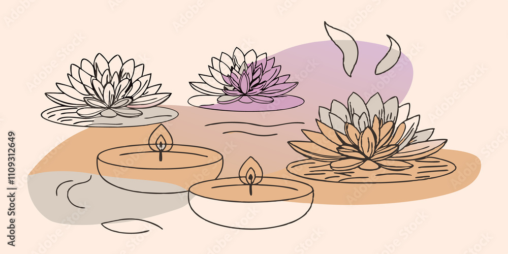 Poster whispers of nature amidst lush greenery a peaceful pond is dotted with glowing candles that float ef