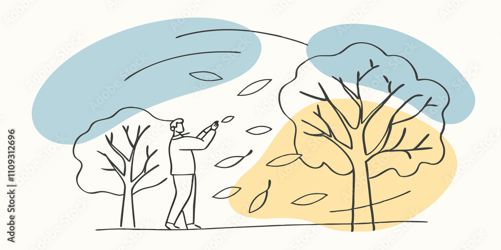 Aufkleber Whispers of the Wind The gentle breeze rustles through the trees causing a few leaves to dance in the air. One artist pauses to admire the movement trying to capture the flutter of
