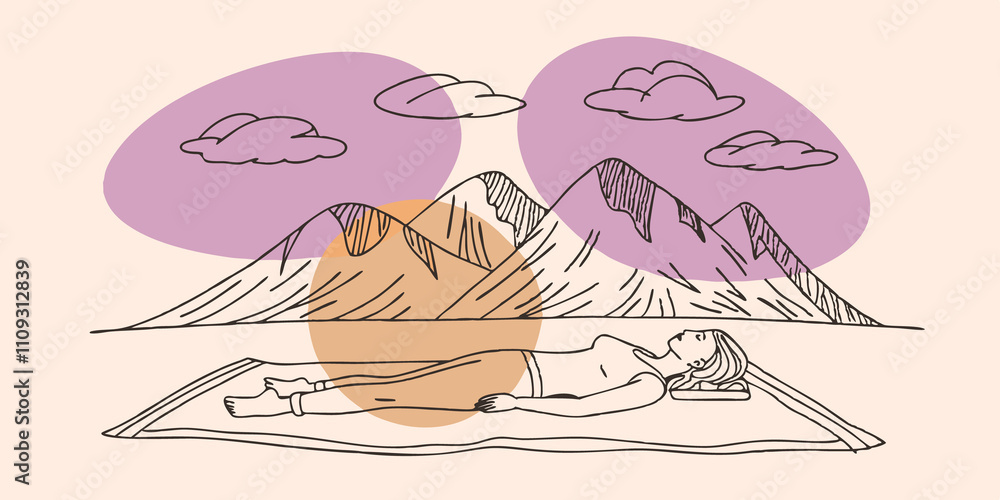 Poster wondrous clouds a figure lies flat on a soft blanket spread across the ground gazing up at the sky. 