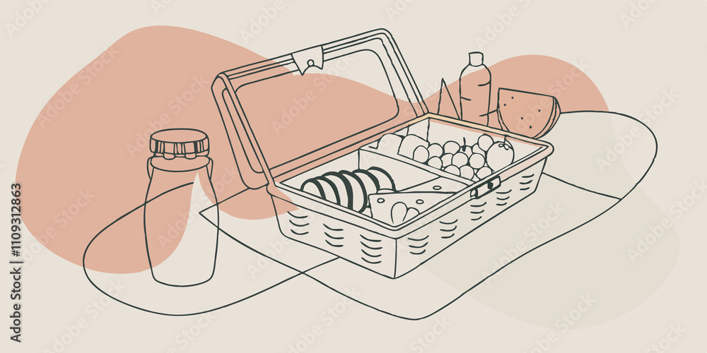 Poster A Basket of Treats An inviting picnic basket is open revealing an array of colorful fruits sandwiches and homemade treats. A bright thermos filled with refreshing lemonade sits