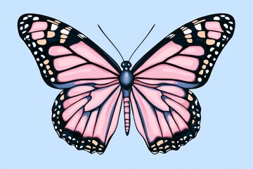 Obraz premium A flat, geometric depiction of a butterfly with clean lines and vibrant pastel colors on a white background
