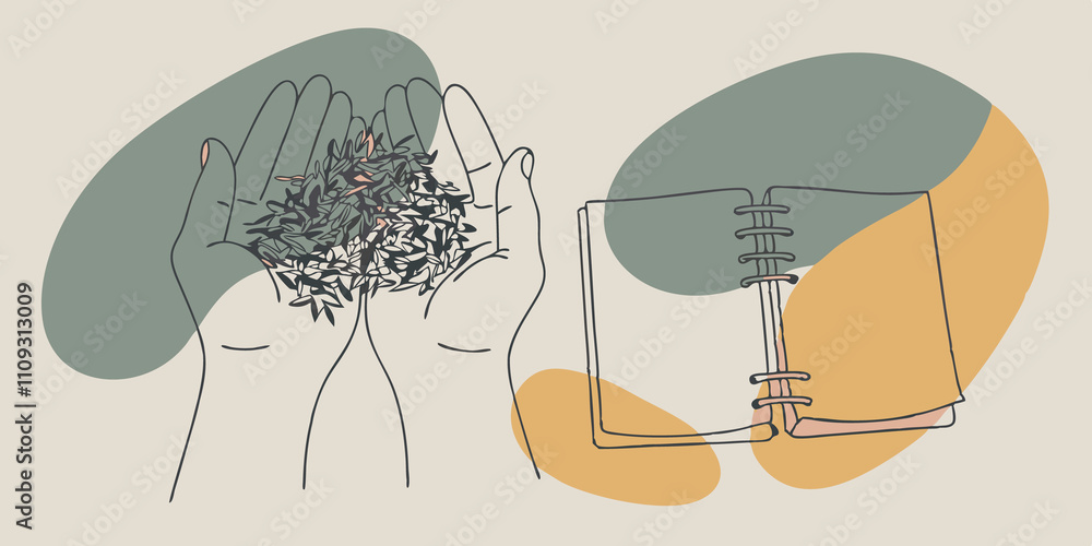 Poster artisan touch an individual gently crushes a handful of dried herbs between their palms allowing the