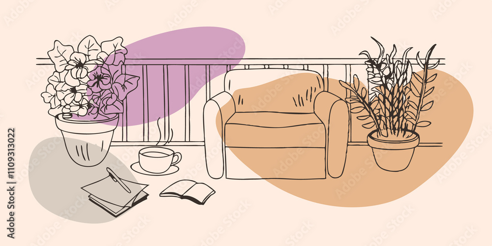 Aufkleber artistic escape the balcony is a charming fusion of greenery and art with potted plants of all shape