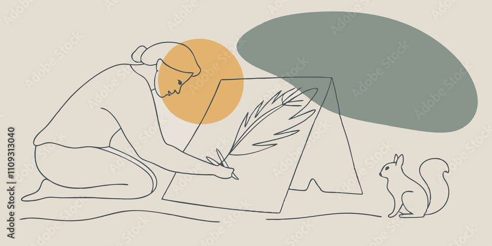 Poster artistic mindfulness the person leans forward immersed in the act of drawing. each stroke is deliber