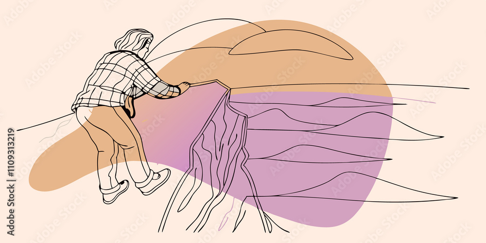 Poster brief escape perched at the edge of a rugged cliff the person leans forward slightly completely abso
