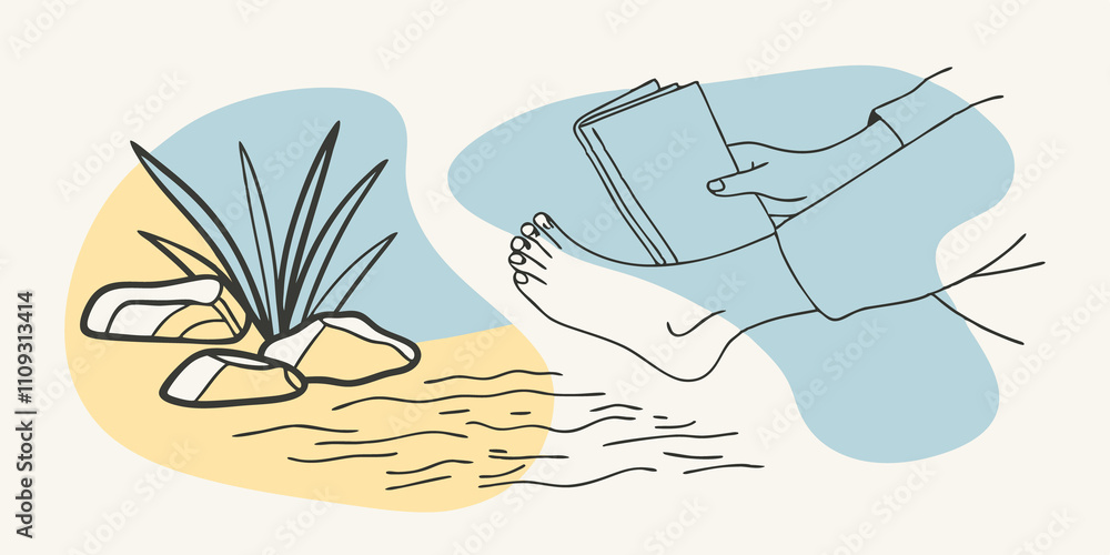 Aufkleber By a Sparkling Stream A figure perches on a smooth stone next to a flowing stream their feet splashing in the cool water. They jot down notes in a small journal captivated by the