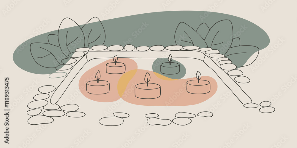 Poster calm sanctuary a secluded small pool nestled in a tranquil garden setting. floating candles in gentl
