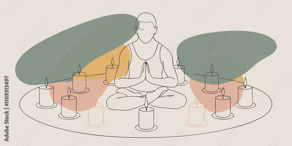 Poster candle circle a person sits inside a circle of lit candles on a hardwood floor. the flickering flame