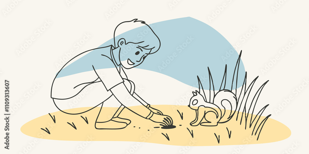 Poster childlike wonder a person leans forward while sitting on a patch of grass a smile on their face as t