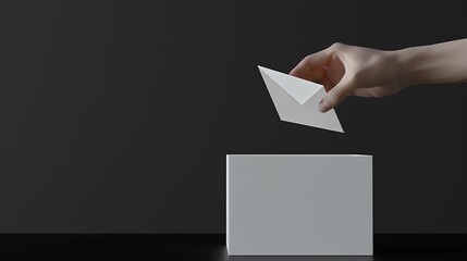 A hand placing a ballot into a white box, symbolizing voting and civic engagement.