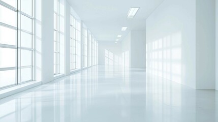 Bright office building corridor,empty,office environment,copy space,banner.