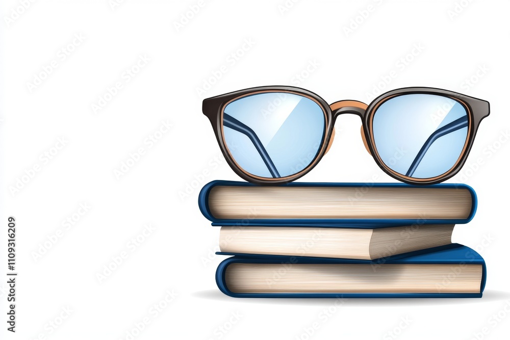Poster a minimalist icon of a stack of books on a teacher desk, set on a clean white background