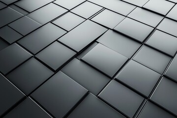 A high-resolution image showcasing a modern tiled surface with sleek black tiles arranged in a geometric pattern, ideal for backgrounds or architectural designs.