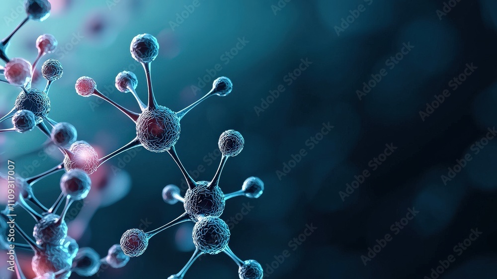 Aufkleber material science nanomaterials concept. a close-up view of molecular structures illuminated with blu