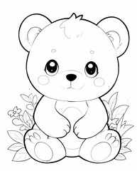 Fototapeta premium Cute Chibi Bear Line Art Drawing Coloring Sheet for Kids with Playful Expressions and Sweet Details
