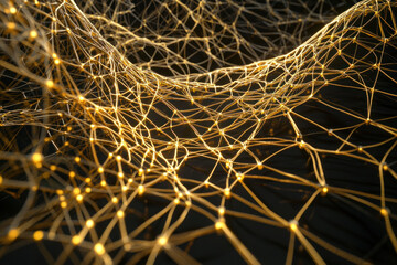 Obraz premium Abstract golden network on black background.