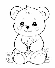 Fototapeta premium Cute Chibi Bear Line Art for Kids to Color with Simple, Easy Details and Playful Outlines