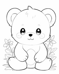 Naklejka premium Fun and Sweet Chibi Bear Line Art Coloring Page for Kids with Easy Outlines and Big Playful Eyes