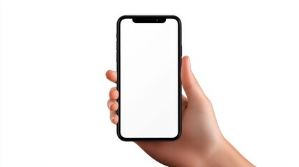 Hand Holding Smartphone with Blank Screen - Person holding a smartphone with a blank white screen, perfect for app presentations, mobile marketing, or technology concepts.  Clean, modern, and versatil