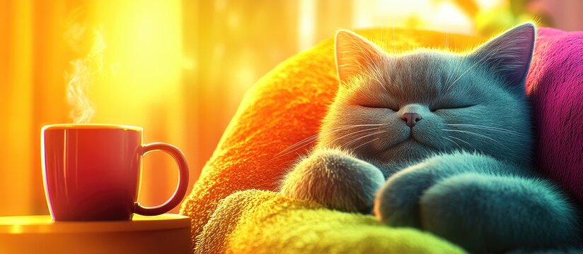 Cozy cat lounging peacefully on a soft couch capturing relaxation and comfort