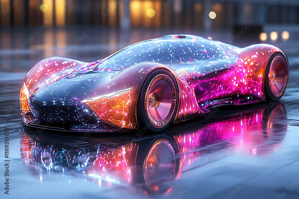 Aufkleber futuristic and colorful car design illuminated with cosmic patterns