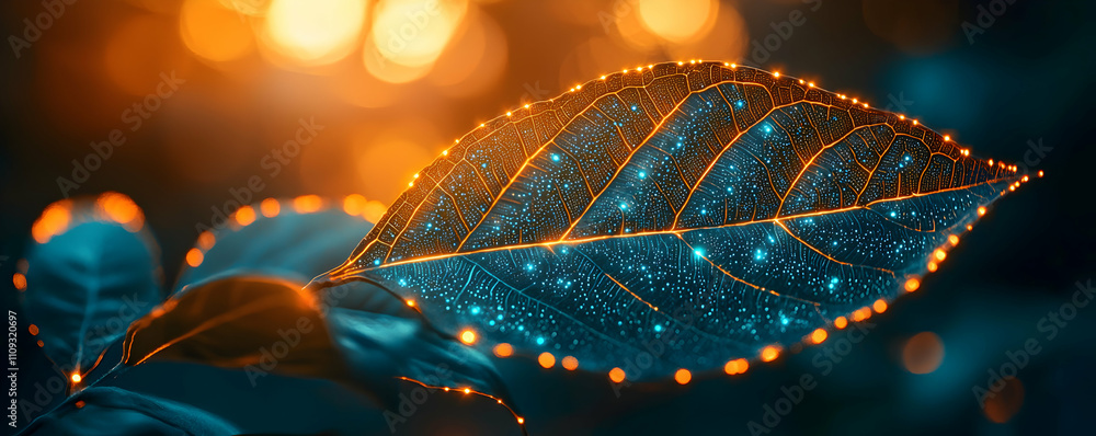 Aufkleber illuminated leaf vein network showing intricate structure