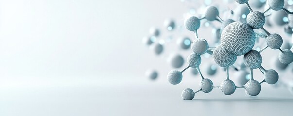 material science nanomaterials concept. A dynamic representation of molecular structures, showcasing interconnected atoms and a modern, minimalistic design against a light background.