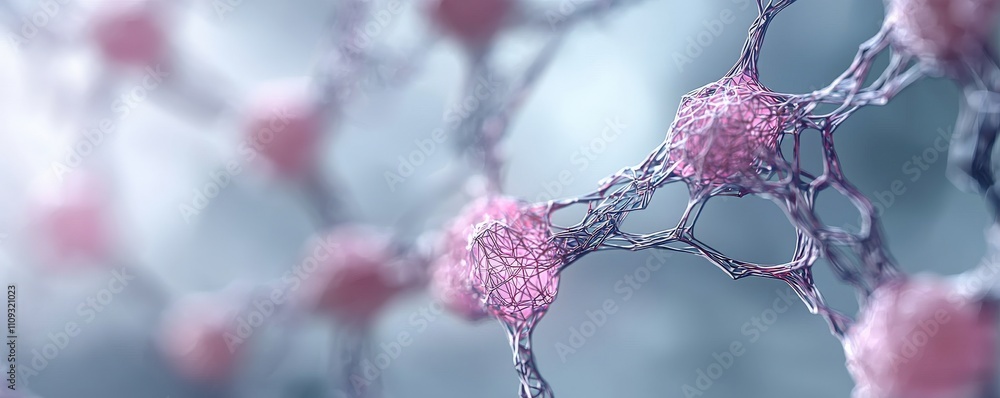 Poster material science nanomaterials concept. a close-up view of interconnected cells, highlighting their 
