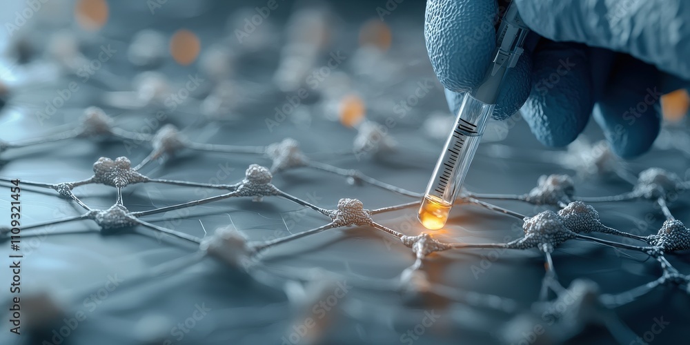Aufkleber material science nanomaterials concept. a close-up of a gloved hand injecting a substance into a sci