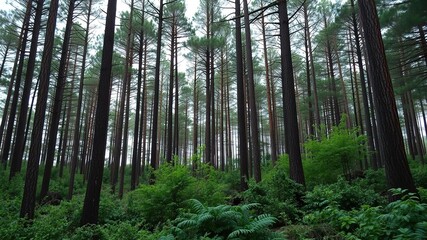 Obraz premium Forest ecosystem with towering trees and underbrush, wildlife habitat, tree