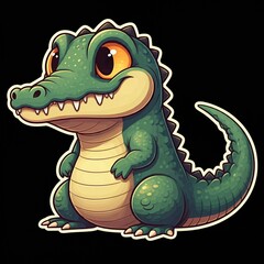 Naklejka premium Chibi crocodile with small, sharp teeth and big eyes, and a big, naughty looking tail, designed in sticker style. 