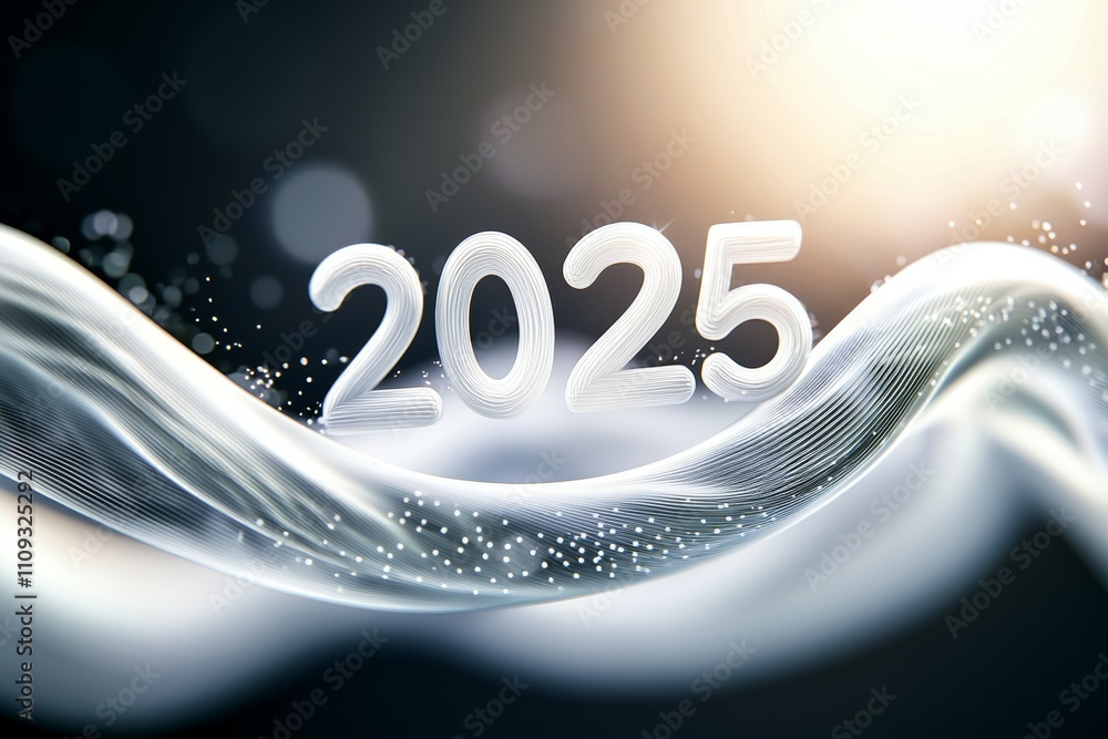 Aufkleber futuristic 2025 design with flowing stream and dynamic light