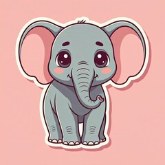 Obraz premium Adorable chibi elephant calf, with oversized ears and a tiny trunk, standing happily as a sticker design. 
