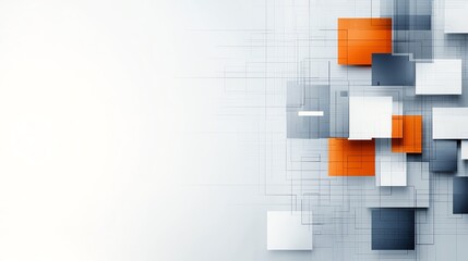 A modern abstract composition featuring geometric shapes in shades of gray, orange, and white. Ideal for designs requiring a contemporary touch or digital themes.