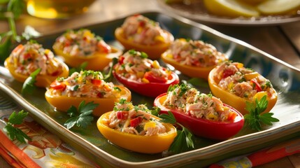 Vibrant mini bell peppers stuffed with tuna salad  a colorful and elegant culinary delight