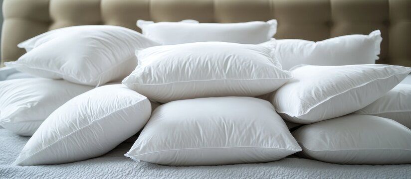 Cozy soft pillows arranged neatly on a plush hotel bed inviting relaxation and restful sleep