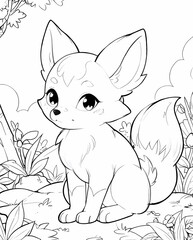 Obraz premium Fun and Creative Chibi Fox Line Art Coloring Sheet for Kids with Sweet Ears and Playful Details