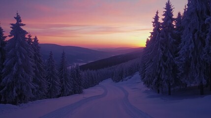 Winter Sunset in the Carpathian Mountains. AI generated illustration