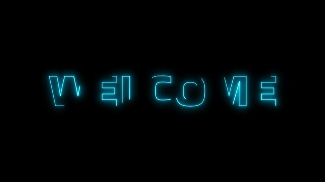 Welcome fire line text animated blue light effect isolated on dark background