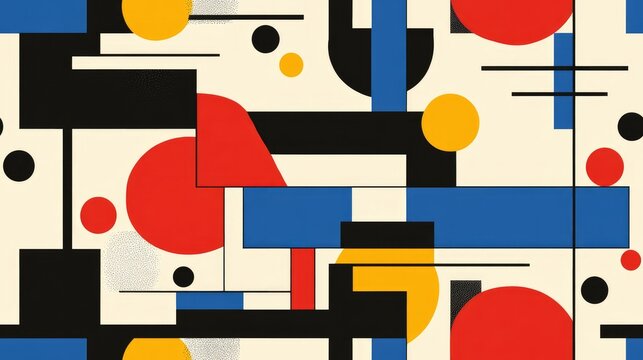 Abstract geometric constructivism seamless pattern featuring bold lines and vibrant colors ideal for avant garde textile and wallpaper design