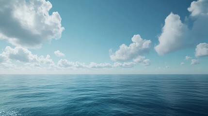 Obraz premium A serene ocean view under a clear blue sky with fluffy clouds.