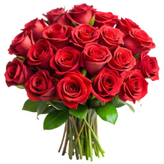 Bouquet of  red  roses tied with a white satin ribbon on transparent background 